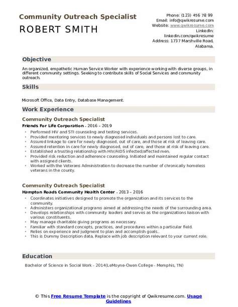 Community Outreach Specialist Resume Samples Qwikresume