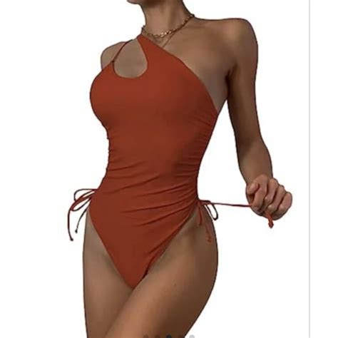 Sexy Shoulder One Piece Swimsuit Ruched High Cut Rise Bikini Cutout