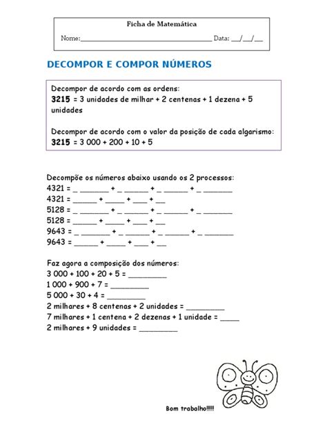 Fichas De Composição E Decomposição De Números Física E Matemática Matemática