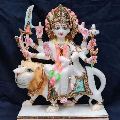 Handcrafted Marble Maa Durga Statue For Home Religious Temple Color