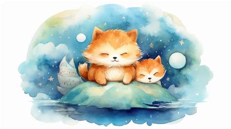 Premium AI Image Cute Watercolor Good Night Illustration AI