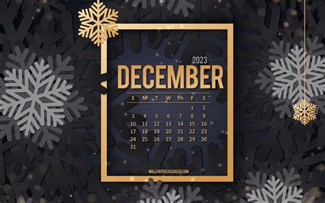 Download 2023 December Calendar, 4k, black background with snowflakes ...