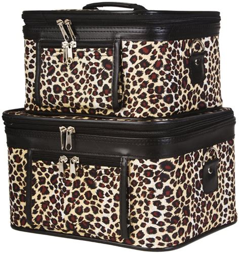 World Traveler 2 Piece Leopard Print Cosmetic Train Case Set Leopard