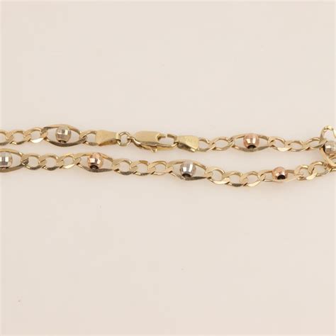 Kt Tri Color Gold Figaro Chain Bracelet Property Room