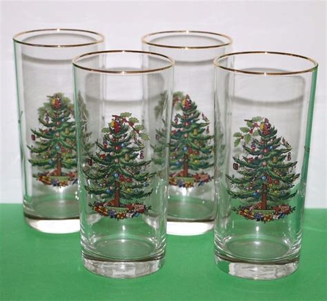 Spode Christmas Tree Gold Rim 6 1 4 Highball Glasses Lot Set Of 4 Spode Christmas Spode