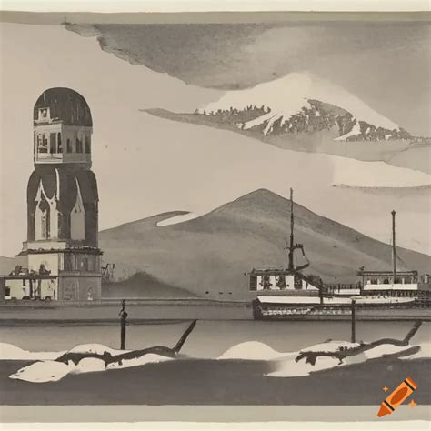 Pictogram Featuring Snowy Mountains Hanseatic Ship And Frauenkirche