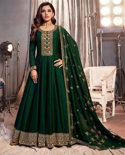 Darkgreen Silk Anarkali Semi Stitch Gowns 41205 Aarshi Fashions