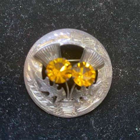 Ward Brothers Hall Marked Silver Scottish Thistle Brooch With Citrine