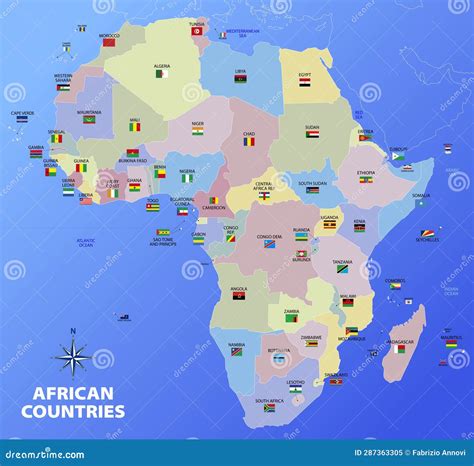 Africa Map With Borders And Flags Of The Countries Stock Illustration