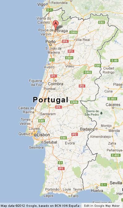 Braga on Map of Portugal