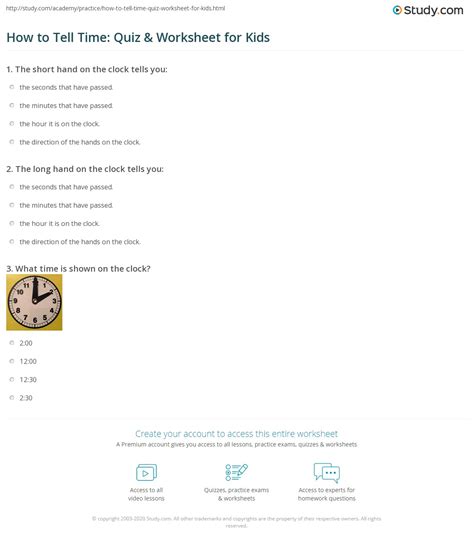 How To Tell Time Quiz And Worksheet For Kids Worksheets