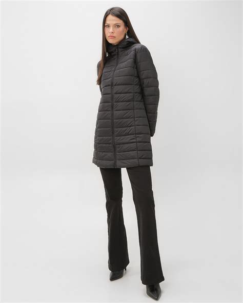 Riachuelo Casaco Puffer Feminino Alongado Capuz Preto Ak By