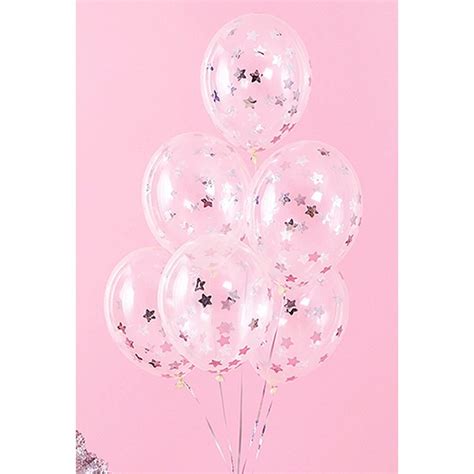 BALONY Transparentne Metaliczne Konfetti Gwiazdki 30cm 6szt SREBRNE