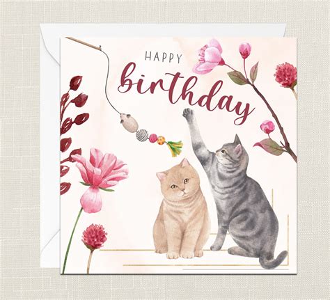 Joyeux Anniversaire Chat Thème Carte De Voeux Avec Enveloppe Etsy France