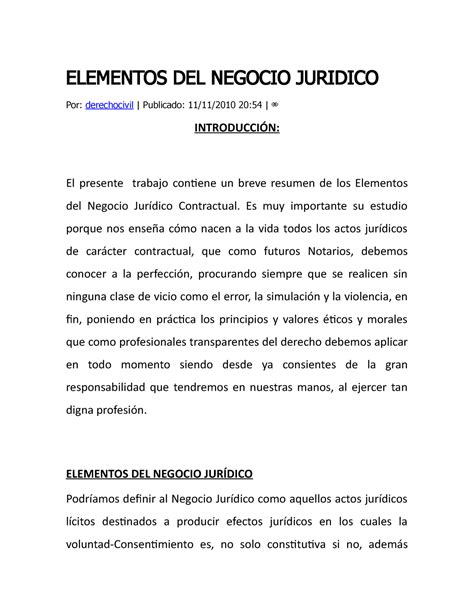 Elementos DEL Negocio JuridPico ELEMENTOS DEL NEGOCIO JURIDICO Por