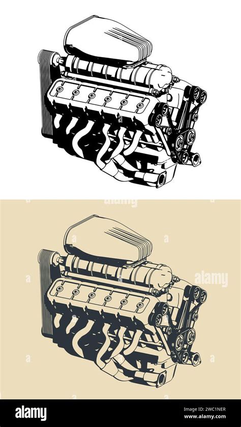 Stylized Vector Illustrations Of A Powerful Twelve Cylinder