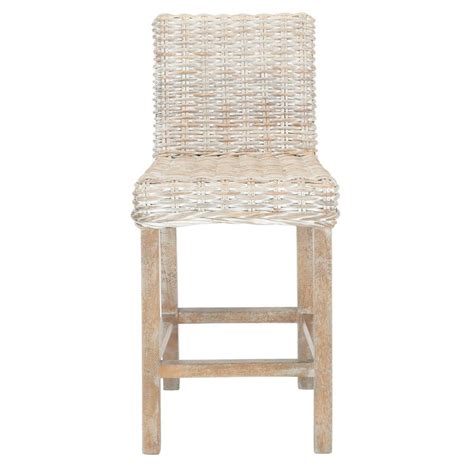 Tobie Rattan Counter Height Barstool Gray White Wash Safavieh