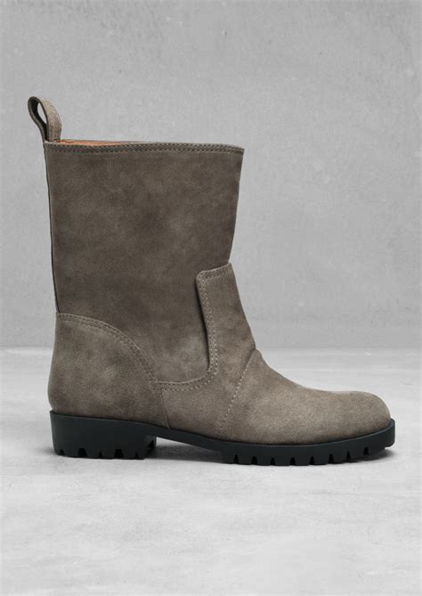 And Other Stories Flat Suede Ankle Boots In Gray Grey Lyst