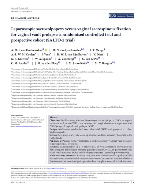 Pdf Laparoscopic Sacrocolpopexy Versus Vaginal Sacrospinous Fixation