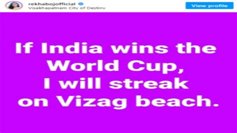 After Poonam Pandey Telugu Actress Rekha Bhoj Commits To Walk Nude If India Wins World Cup