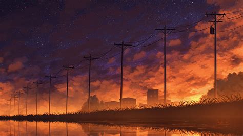 Anime Sunset City Starry Sky Original Hd Wallpaper Peakpx