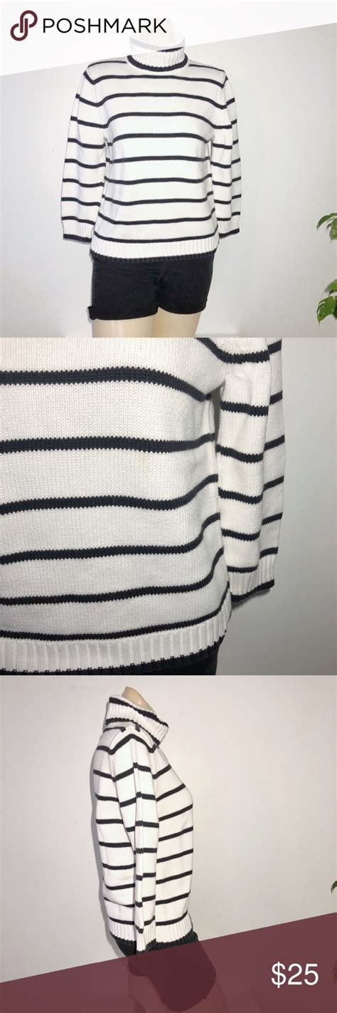 Eagles Eye Black White Striped Turtleneck Sweater Striped Turtleneck