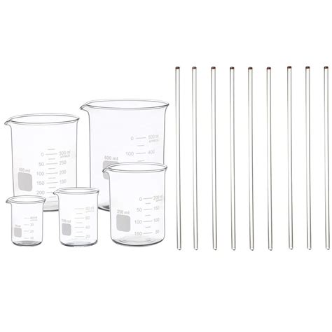 Glass Measuring Low Form Beaker Set And 9pcs Glass Stir Sticks Glass