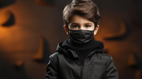 Premium Photo | Young boy wearing black jacket and face mask