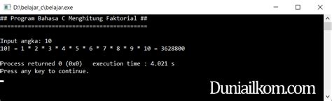 Latihan Kode Program Bahasa C Cara Menghitung Faktorial