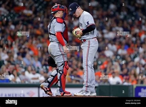 Minnesota Twins Catcher Christian Vazquez Left And Pitcher Cole Sands