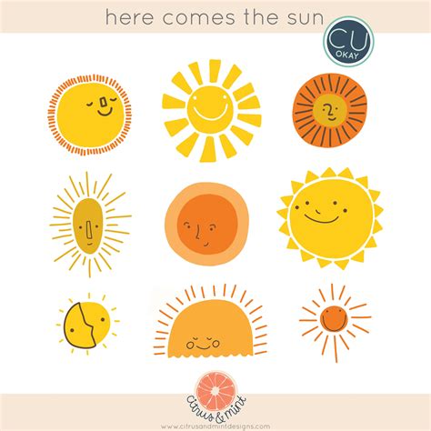 Sun Sunshine Clip Art Graphics Hand-drawn Digital Illustrations ...