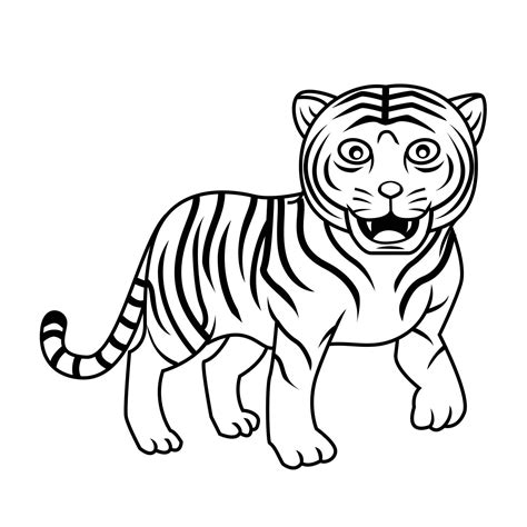 Tiger Cartoon Black and White 14486455 Vector Art at Vecteezy