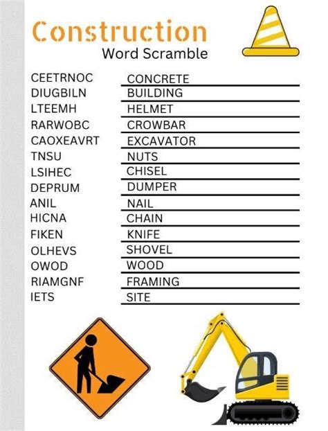 Construction Word Scrambles And Word Searches Printable Activities And