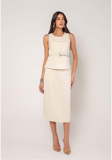 Conjunto Alfaiataria Saia Midi - Conjunto Alfaiataria Saia Midi e Regata Salvatore Marfim - salvatore