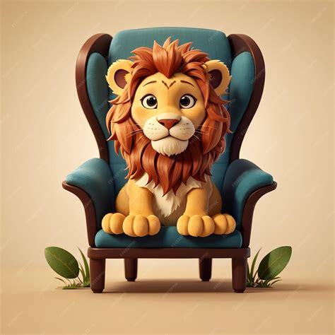 Premium Photo Cute Lion Sitting On Chair Cartoon Vector Icon