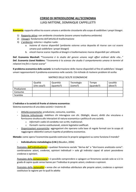 Appunti Intro Economia 2020 CORSO DI INTRODUZIONE ALLECONOMIA LUIGI