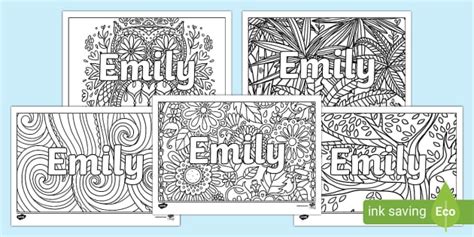 Free Emily Mindfulness Name Colouring Activity Twinkl