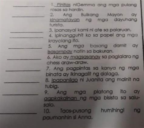 Tukuyin Ang Pokus Ng Pandiwa Sa Bawat Pangungusap Sibawate