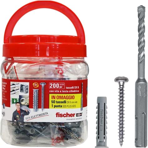 Fischer Box Seau électrique avec 200 chevilles SX 6 200 vis à tête