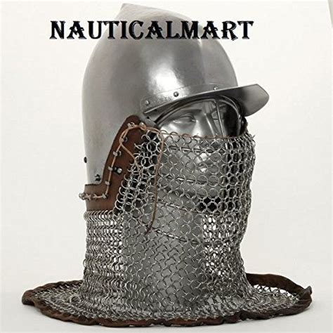 Medieval Peaked Armor Bascinet Helmet With Visor Grill By