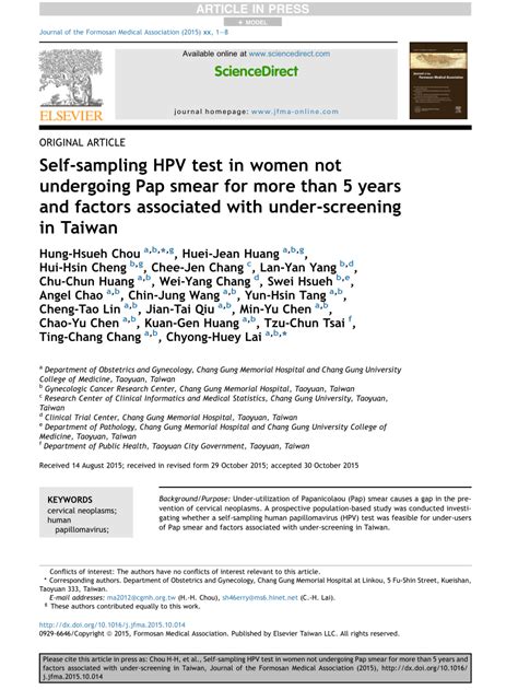 Pdf Self Sampling Hpv Test In Women Not Undergoing Pap Smear For More