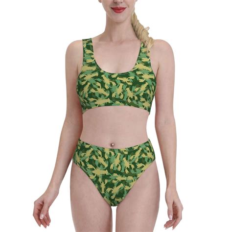 Lukts Women High Waisted Bikini Set Crayfish Army Swimsuit 2 Piece