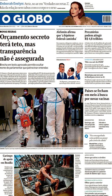 Capa O Globo Sexta De Novembro De