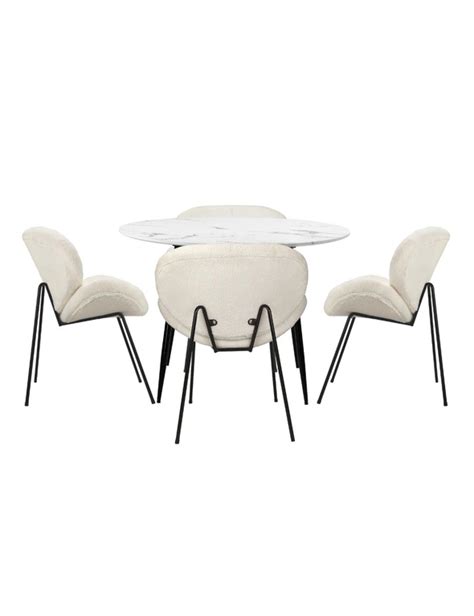 Oikiture 5pcs Dining Sets 110cm Round Table With 4pcs Chairs White Sherpa Crossroads