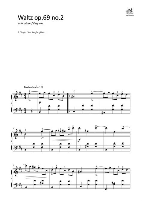 F Chopin Waltz Op 69 No 2 Easy Ver Sheets By SangSangPiano