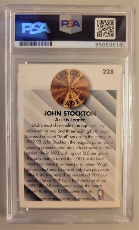 John Stockton Signed 93 94 Fleer Card 228 PSA DNA Auto Utah Jazz