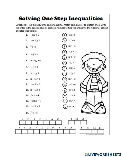 Inequality One Step Quiz worksheet | Live Worksheets - Worksheets Library