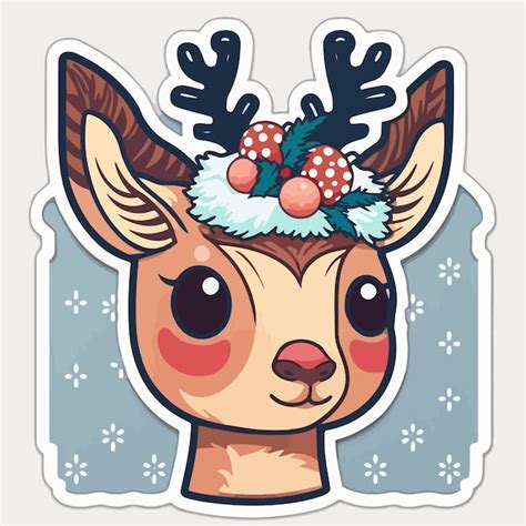 Premium Vector Sticker Template With Christmas Deer Xmas Reindeer