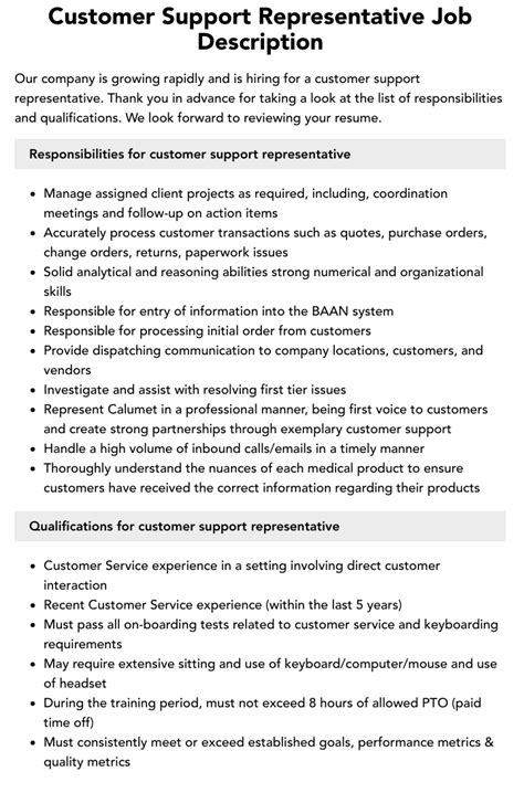 Customer Support Representative Job Description Velvet Jobs