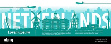 Netherlands famous landmarks by silhouette style,vector illustration ...